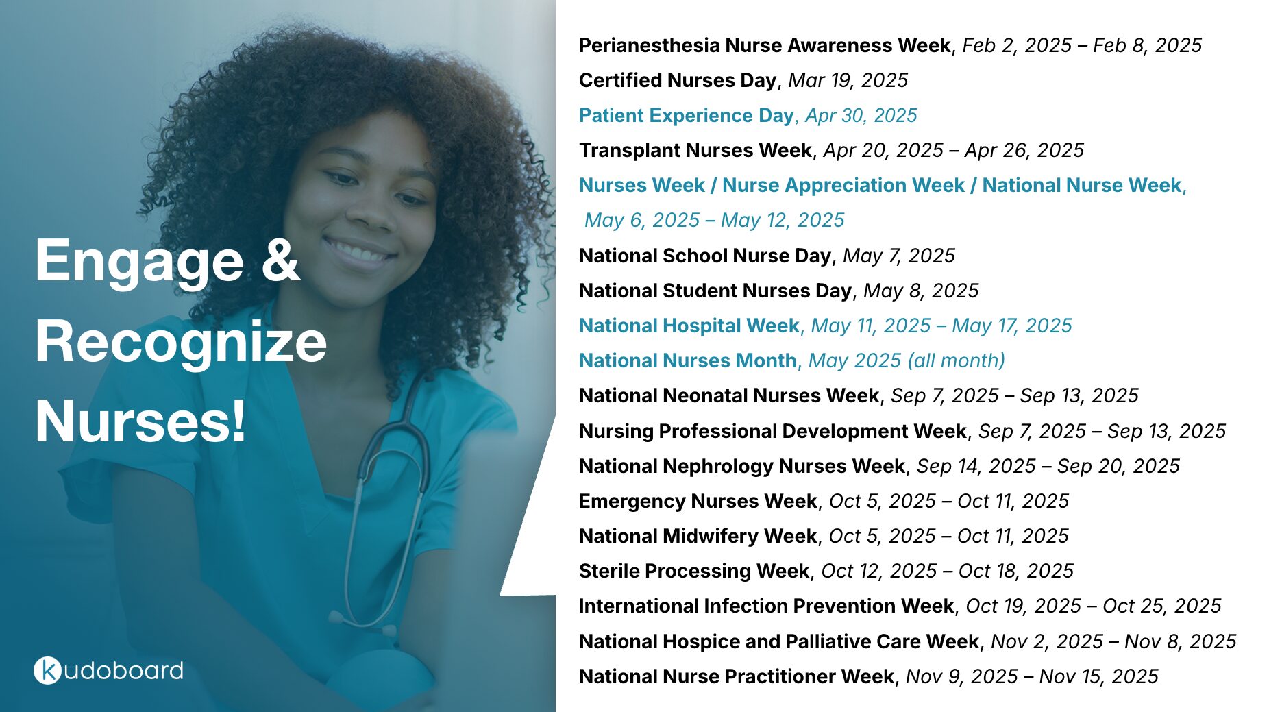 Kudoboard's full list of key dates for nurses days 2025